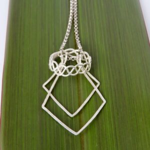 Eco Sterling Silver Handmade Double Geometric Ring Holder Necklace - holding a ring