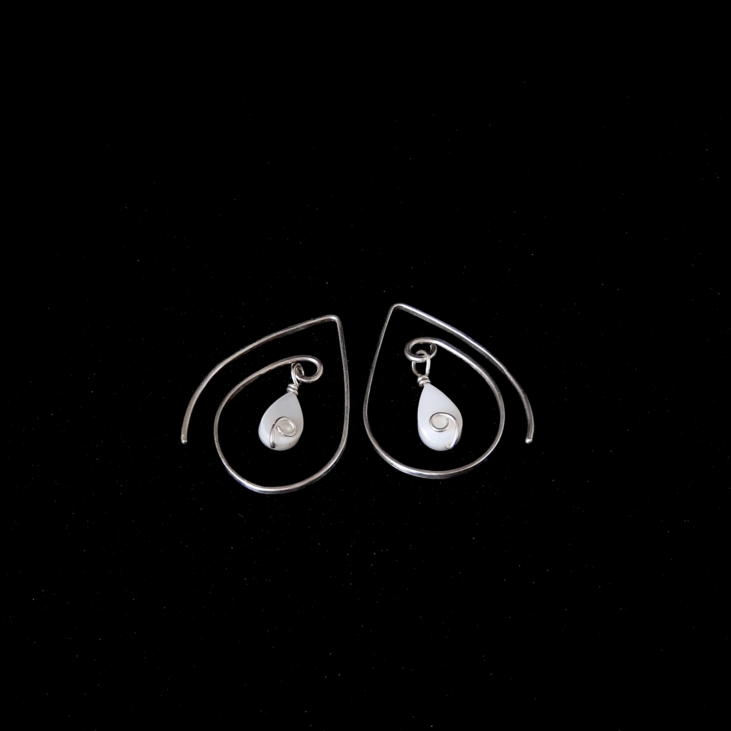 MOP TearDrop Earrings Black Background Flatlay
