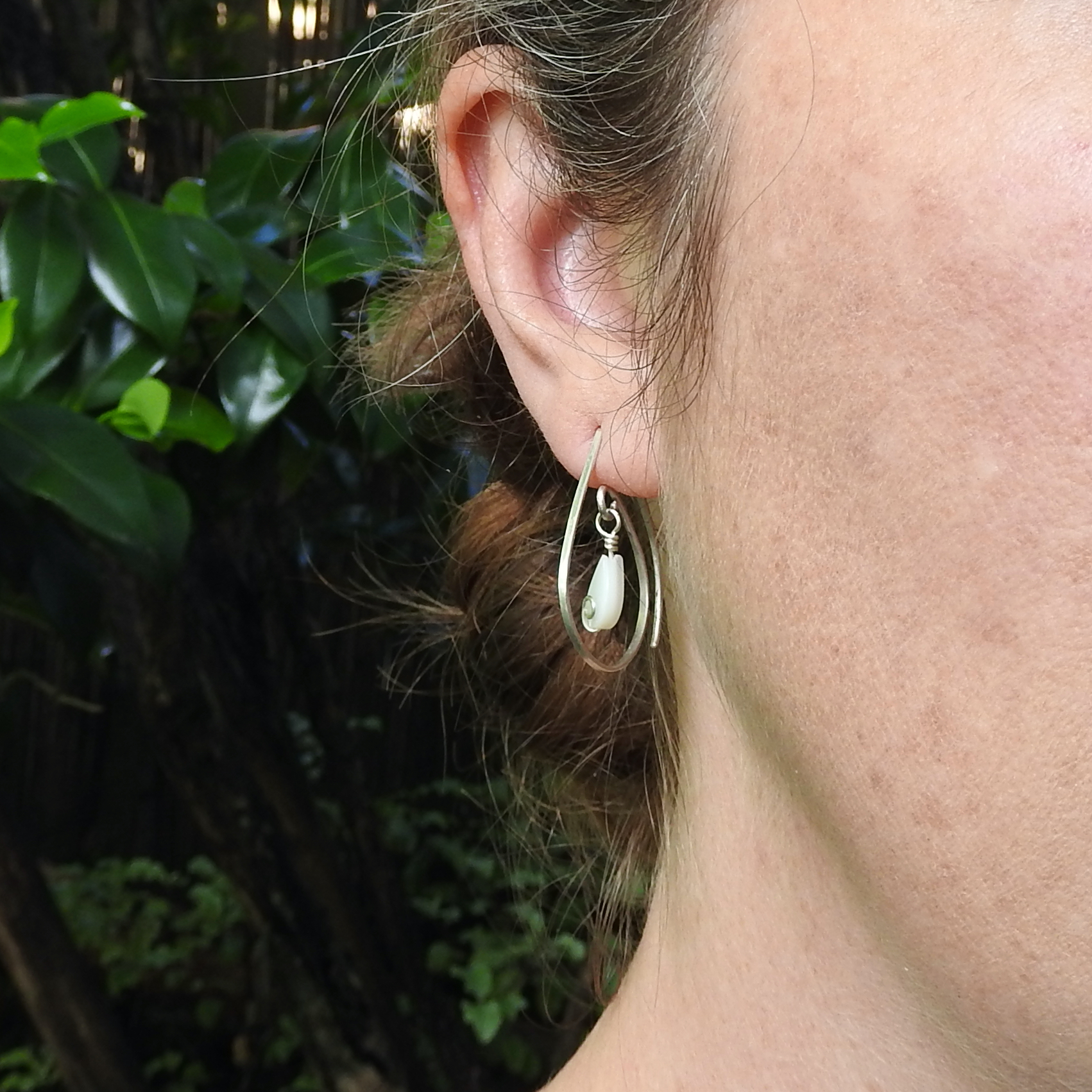 Mother of Pearl TearDrop Earrings_Worn2 Side