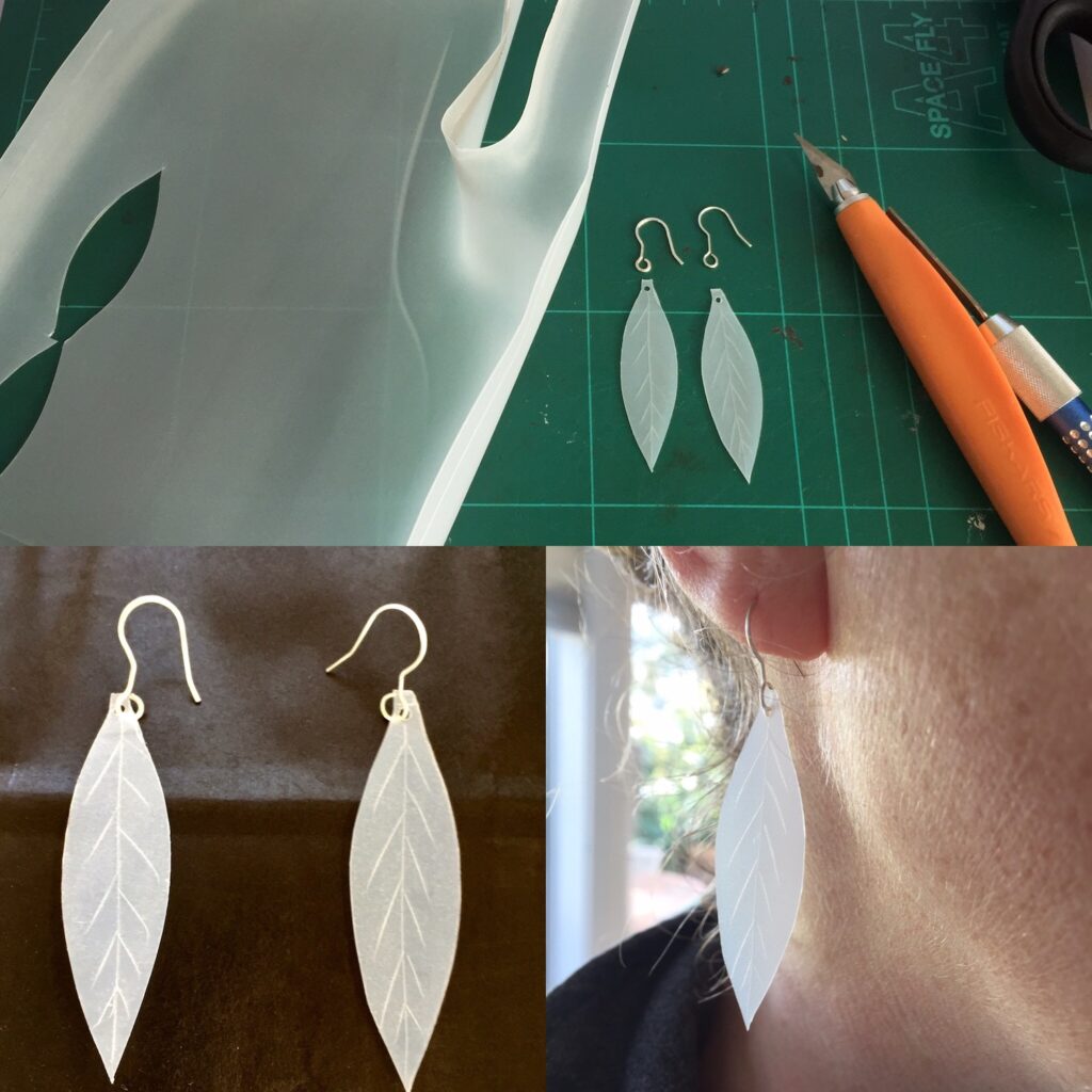 Behind the scenes - showing how the R3 Milk Bottle Leaf earrings are handmade